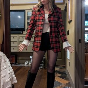Petite Sophisticate Clueless plaid fitted jacket blazer velvet collar and button